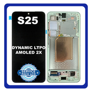 Γνήσια Original Samsung Galaxy S25 5G (SM-S931B, SM-S931B/DS) Dynamic LTPO AMOLED 2X LCD Display Screen Assembly Οθόνη + Touch Screen Digitizer Μηχανισμός Αφής + Frame Bezel Πλαίσιο Σασί Mint Green Πράσινο GH82-36329B (Service Pack By Samsung)