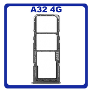 Γνήσια Original Samsung Galaxy A32 4G (SM-A325F, SM-A325F/DS, SM-A325M, SM-A325N) SIM Card Tray + Micro SD Tray Slot Υποδοχέας Βάση Θήκη Κάρτας SIM Awesome Black Μαύρο GH98-46409A (Service Pack By Samsung)