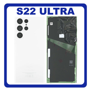 Γνήσια Original Samsung Galaxy S22 Ultra 5G (SM-S908B, SM-S908B/DS, SM-S908) Rear Back Battery Cover Πίσω Κάλυμμα Καπάκι Πλάτη Μπαταρίας + Camera Lens Τζαμάκι Κάμερας White Άσπρο GH82-27457C (Service Pack By Samsung)