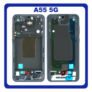 HQ OEM Συμβατό για Samsung Galaxy A55 5G (SM-A556V, SM-A556B) LCD Front Housing LCD Middle Frame Bezel Plate Μεσαίο Πλαίσιο Navy Black Μαύρο (Premium A+)