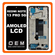 HQ OEM Συμβατή Με Redmi Note 13 Pro 5G (2312DRA50C, 2312CRAD3C), AMOLED LCD Display Screen Assembly Οθόνη + Touch Screen Digitizer Μηχανισμός Αφής + Frame Bezel Πλαίσιο Σασί Midnight Black Μαύρο (Bulk)