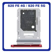 Γνήσια Original Samsung Galaxy S20 FE 4G (SM-G780F), Galaxy S20 FE 5G (SM-G781B) SIM Card Tray + Micro SD Tray Slot Υποδοχέας Βάση Θήκη Κάρτας SIM Cloud Red Κόκκινο GH98-46007E (Service Pack By Samsung)