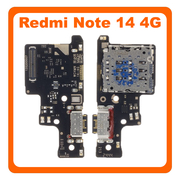 HQ OEM Συμβατό Με Xiaomi Redmi Note 14 4G (24117RN76G, 24117RN76O), USB Type-C Charging Dock Connector Flex Sub Board, Καλωδιοταινία Υπό Πλακέτα Φόρτισης + Microphone Μικρόφωνο + Sim Reader (Premium A+)