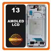 Γνήσια Original Xiaomi 13 (2211133C, 2211133G) AMOLED LCD Display Screen Assembly Οθόνη + Touch Screen Digitizer Μηχανισμός Αφής + Frame Bezel White Άσπρο 56000400M300 (Service Pack By Xiaomi)