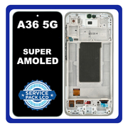 Γνήσια Original Samsung Galaxy A36 5G (SM-A366E, SM-A366E/DS) Super AMOLED LCD Display Screen Assembly Οθόνη + Touch Screen Digitizer Μηχανισμός Αφής + Frame Bezel Σασί Πλαίσιο White / Gray  Άσπρο / Γκρι GH82-36841B (Service Pack By Samsung)