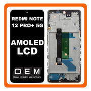 HQ OEM Συμβατή Με Xiaomi Redmi Note 12 Pro+, Note 12 Pro Plus (22101316UCP, 22101316UG) OLED LCD Display Screen Assembly Οθόνη + Touch Screen Digitizer Μηχανισμός Αφής + Frame Bezel Πλαίσιο Σασί Obsidian Black Μαύρο (Premium A+)