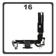 Γνήσια Original For Apple iPhone 16, iPhone16 (A3287, A3081) Charging Dock Connector Lightning Flex Καλωδιοταινία Κονέκτορας Φόρτισης + Microphone Μικρόφωνο Black Μαύρο Pulled