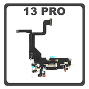 iPhone 13 Pro (A2638, A2483) Lightning USB Charging Dock Connector Lightning Flex Καλωδιοταινία Κονέκτορας Φόρτισης + Microphone Μικρόφωνο Space Black Μαύρο (Pulled)
