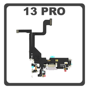 iPhone 13 Pro (A2638, A2483) Lightning USB Charging Dock Connector Lightning Flex Καλωδιοταινία Κονέκτορας Φόρτισης + Microphone Μικρόφωνο Space Silver Ασημί (Pulled)