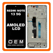 HQ OEM Συμβατό Με Xiaomi Redmi Note 13 5G (2312DRAABG, 2312DRAABI), AMOLED LCD Display Screen Assembly Οθόνη + Touch Screen Digitizer Μηχανισμός Αφής + Frame Bezel Πλαίσιο Σασί Arctic White Άσπρο (Premium A+)