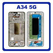 Γνήσια Original Samsung Galaxy A34 (SM-A346E, SM-A346B) LCD Front Housing LCD Middle Frame Bezel Plate Μεσαίο Πλαίσιο Awesome Silver Ασημί GH82-31312B (Service Pack By Samsung)