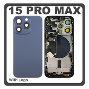 HQ OEM &Sigma;&upsilon;&mu;&beta;&alpha;&tau;ό &Mu;&epsilon; Apple iPhone 15 Pro Max, iPhone 15 ProMax (A2849, A3105) Rear Back Battery Cover Middle Frame- Housing &Pi;ί&sigma;&omega; &Kappa;ά&lambda;&upsilon;&mu;&mu;&alpha; &Kappa;&alpha;&pi;ά&kappa;&iota; &Pi;&lambda;ά&tau;&eta; &Mu;&pi;&alpha;&tau;&alpha;&rho;ί&alpha;&sigmaf; + Power Button + Volume Button Flex Cable + Sim Card Tray + Flashlight Flex + NFC Blue Titanium &Mu;&pi;&lambda;&epsilon; (Premium A+)