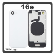 HQ OEM &Sigma;&upsilon;&mu;&beta;&alpha;&tau;ό &Mu;&epsilon; Apple iPhone 16e, iPhone16e (A3212, A3409) Rear Back Battery Cover &Pi;ί&sigma;&omega; &Kappa;ά&lambda;&upsilon;&mu;&mu;&alpha; &Kappa;&alpha;&pi;ά&kappa;&iota; &Pi;&lambda;ά&tau;&eta; &Mu;&pi;&alpha;&tau;&alpha;&rho;ί&alpha;&sigmaf; + Metal Plate + Camera Lens &Tau;&zeta;&alpha;&mu;ά&kappa;&iota; &Kappa;ά&mu;&epsilon;&rho;&alpha;&sigmaf; White Ά&sigma;&pi;&rho;&omicron; (Premium A+)