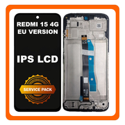 Γνήσια Original Xiaomi Redmi 15 4G (25062RN2DE) EU Version Small Flex IPS LCD Display Screen Assembly Οθόνη + Touch Screen Digitizer Μηχανισμός Αφής + Frame Bezel Πλαίσιο Σασί Black Μαύρο 560001O19AP00 (Service Pack By Xiaomi)