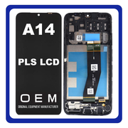 HQ OEM Συμβατό Με Samsung Galaxy A14 4G (SM-A145P, SM-A145R) Black Flex PLS LCD Display Screen Assembly Οθόνη + Touch Screen Digitizer Μηχανισμός Αφής + Frame Bezel Πλαίσιο Σασί Black Μαύρο (Premium A+)
