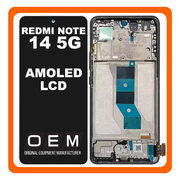 HQ OEM Συμβατό Με Xiaomi Redmi Note 14 5G (24094RAD4G) AMOLED LCD Display Screen Assembly Οθόνη + Touch Screen Digitizer Μηχανισμός Αφής + Frame Bezel Πλαίσιο Σασί Black Μαύρο​ (Premium A+)