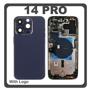 HQ OEM &Sigma;&upsilon;&mu;&beta;&alpha;&tau;ό &Mu;&epsilon; Apple iPhone 14 Pro (A2890, A2650) Rear Back Battery Cover Middle Frame- Housing &Pi;ί&sigma;&omega; &Kappa;ά&lambda;&upsilon;&mu;&mu;&alpha; &Kappa;&alpha;&pi;ά&kappa;&iota; &Pi;&lambda;ά&tau;&eta; &Mu;&pi;&alpha;&tau;&alpha;&rho;ί&alpha;&sigmaf; + Power Button + Volume Button Flex Cable + Sim Card Tray + Flashlight Flex + NFC Purple &Mu;&omega;&beta; (Premium A+)
