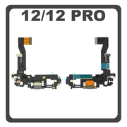 Γνήσια Original For Apple iPhone 12 (A2403, A2172) iPhone 12 Pro (A2407, A2341 ) Charging Dock Connector Lightning Flex Καλωδιοταινία Κονέκτορας Φόρτισης + Microphone Μικρόφωνο Black Μαύρο (Pulled)