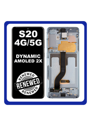 Γνήσια Original Samsung Galaxy S20 4G (SM-G980), S20 5G (SM-G981) Dynamic AMOLED 2X LCD Display Assembly Screen Οθόνη + Touch Screen Digitizer Μηχανισμός Αφής + Frame Bezel Πλαίσιο Cloud Blue Μπλε GH82-31432D No Camera (Renewed)