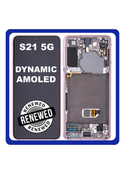 Γνήσιο Original Samsung Galaxy S21 5G 2021 (SM-G991B, SM-G991B/DS) Dynamic AMOLED LCD Display Screen Assembly Οθόνη + Touch Screen Digitizer Μηχανισμός Αφής + Frame Bezel Πλαίσιο Σασί No Camera Phantom Violet Βιολετί GH82-27255B (Renewed)