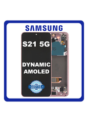 Γνήσια Original Samsung Galaxy S21 5G 2021 (SM-G991B) Dynamic AMOLED LCD Display Screen Assembly Οθόνη + Touch Screen Digitizer Μηχανισμός Αφής + Frame Bezel Πλαίσιο Σασί No Camera Phantom Pink Ροζ GH82-27256D GH82-27255D (Service Pack) (Asmbld)