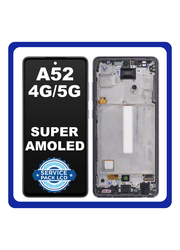 Original Γνήσιο Samsung Galaxy A52 4G A525 A52 5G A526 (A525F, A525F/DS, A526B, A526B/DS) AMOLED LCD Display Screen Assembly Οθόνη + Touch Digitizer Μηχανισμός Αφής + Frame Bezel Πλαίσιο Black Μαύρο GH82-25524A GH82-25526A GH82-25754A (Service Pack By Samsung)