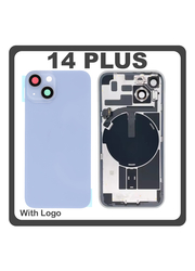 HQ OEM Συμβατό Με Apple iPhone 14 Plus, iPhone 14+ (A2886, A2632, A2885) Rear Back Battery Cover Πίσω Κάλυμμα Καπάκι Πλάτη Μπαταρίας + Metal Plate + Camera Lens Τζαμάκι Κάμερας + Magsafe + NFC Blue Μπλε (Premium A+)