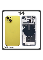 HQ OEM Συμβατό Με Apple iPhone 14, iPhone14 (A2882, A2649) Rear Back Battery Cover Πίσω Κάλυμμα Καπάκι Πλάτη Μπαταρίας + Metal Plate + Camera Lens Τζαμάκι Κάμερας + Magsafe + NFC Yellow Κίτρινο (Premium A+)