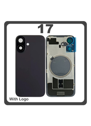 HQ OEM Συμβατό Με Apple 17 (A3520, A3258) Rear Back Battery Cover Πίσω Κάλυμμα Καπάκι Πλάτη Μπαταρίας + Metal Plate + Camera Lens Τζαμάκι Κάμερας Black Μαύρο (Premium A+)