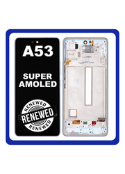 Γνήσια Original Samsung Galaxy A53 5G, GalaxyA53 5G (SM-A536B, SM-A536B/DS) Super AMOLED LCD Display Screen Assembly Οθόνη + Touch Screen Digitizer Μηχανισμός Αφής + Frame Bezel Πλαίσιο Σασί Blue Μπλε GH82-28024C (Renewed)