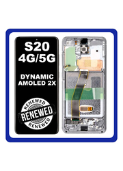 Γνήσια Original Samsung Galaxy S20 4G (SM-G980), S20 5G (SM-G981) Dynamic AMOLED 2X LCD Display Assembly Screen Οθόνη + Touch Screen Digitizer Μηχανισμός Αφής + Frame Bezel Πλαίσιο Cosmic Grey Γκρι GH82-31432A No Camera (Renewed)