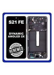 Γνήσιο Original Samsung Galaxy S21 FE 5G 2021 (SM-G990F, SM-G990B/DS) Dynamic AMOLED LCD Display Screen Assembly Οθόνη + Touch Screen Digitizer Μηχανισμός Αφής + Frame Bezel Πλαίσιο Σασί Grey Γκρι GH82-26414A (Renewed)
