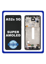 Γνήσια Original Samsung Galaxy A52s 5G (SM-A528B, SM-A528B/DS) Super AMOLED LCD Display Screen Assembly Οθόνη + Touch Screen Digitizer Μηχανισμός Αφής + Frame Bezel Πλαίσιο Σασί Black Μαύρο GH82-26861A (Service Pack By Samsung)