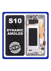 Γνήσια Original Samsung Galaxy S10 (SM-G973F, SM-G973U) Οθόνη LCD Display Screen + Touch Screen DIgitizer Μηχανισμός Αφής + Frame Πλαίσιο White GH82-18850B (Renewed)