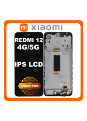 Γνήσια Original Xiaomi Redmi 12 4G (23053RN02A, 23053RN02Y) / Redmi 12 5G (23076RN4BI,23076RN8DY​) IPS LCD Display Screen Assembly Οθόνη + Touch Screen Digitizer Μηχανισμός Αφής + Frame Bezel Πλαίσιο Σασί Midnight Black Μαύρο 560002M19A00 / 5600050M1900 (Service Pack By Xiaomi)