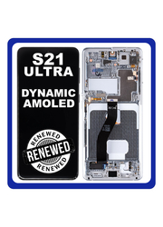 Γνήσια Original Samsung Galaxy S21 Ultra 5G G998 (SM-G998B, SM-G998B/DS) Dynamic AMOLED Οθόνη LCD Display Screen + Touch Screen DIgitizer Μηχανισμός Αφής + Frame Πλαίσιο NO CAMERA GH82-26035B GH82-26036B Phantom Silver Ασημί (Renewed)
