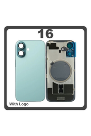 HQ OEM Συμβατό Με Apple iPhone 16, iPhone16 (A3287, A3081) Rear Back Battery Cover Πίσω Κάλυμμα Καπάκι Πλάτη Μπαταρίας + Middle Frame - Housing + Camera Lens Τζαμάκι Κάμερας + Magsafe Teal Τιρκουάζ (Premium A+)