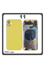 HQ OEM Συμβατό Με Apple iPhone 11 (A2221, A2111) Rear Back Battery Cover Middle Frame- Housing Πίσω Κάλυμμα Καπάκι Πλάτη Μπαταρίας + Power Button + Volume Button Flex Cable + Sim Card Tray + Flashlight Flex + NFC Yellow Κίτρινο (Premium A+)