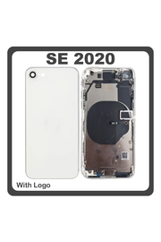 HQ OEM Συμβατό Με iPhone SE (2020) (A2275, A2296) Rear Back Battery Cover Middle Frame- Housing Πίσω Κάλυμμα Καπάκι Πλάτη Μπαταρίας + Power Button + Volume Button Flex Cable + Sim Card Tray + Flashlight Flex + NFC White Άσπρο (Premium A+)