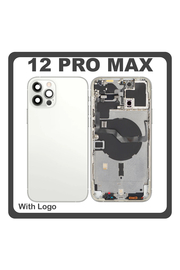 HQ OEM Συμβατό Με Apple iPhone 12 Pro Max, iPhone12 Pro Max (A2411, A2342) Rear Back Battery Cover Middle Frame- Housing Πίσω Κάλυμμα Καπάκι Πλάτη Μπαταρίας + Power Button + Volume Button Flex Cable + Sim Card Tray + Flashlight Flex + NFC White Άσπρο (Premium A+)