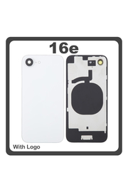 HQ OEM Συμβατό Με Apple iPhone 16e, iPhone16e (A3212, A3409) Rear Back Battery Cover Πίσω Κάλυμμα Καπάκι Πλάτη Μπαταρίας + Metal Plate + Camera Lens Τζαμάκι Κάμερας White Άσπρο (Premium A+)