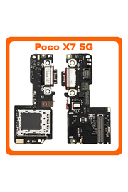 Γνήσια Original Poco X7 5G (24095PCADG) USB Type-C Charging Dock Connector Flex Sub Board, Καλωδιοταινία Υπό Πλακέτα Φόρτισης + Microphone Μικρόφωνο + Sim Reader 5600040O16P00 (Service Pack By Xiaomi)