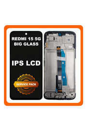Γνήσια Original Xiaomi Redmi 15 5G (25057RN09E) Big Glass IPS LCD Display Screen Assembly Οθόνη + Touch Screen Digitizer Μηχανισμός Αφής + Frame Bezel Πλαίσιο Σασί Black Μαύρο 56002100O19000 / 56002600O1900 (Service Pack By Xiaomi)
