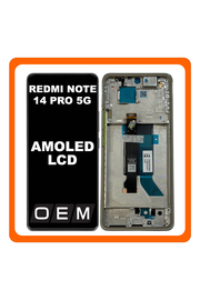 HQ OEM Συμβατό Με Xiaomi Redmi Note 14 Pro 5G (24090RA29G) AMOLED LCD Display Screen Assembly Οθόνη + Touch Screen Digitizer Μηχανισμός Αφής + Frame Bezel Πλαίσιο Σασί Green Πράσινο​ (Premium A+)