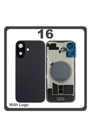 HQ OEM Συμβατό Με Apple iPhone 16, iPhone16 (A3287, A3081) Rear Back Battery Cover Πίσω Κάλυμμα Καπάκι Πλάτη Μπαταρίας + Metal Plate + Camera Lens Τζαμάκι Κάμερας + Magsafe Black Μαύρο (Premium A+)