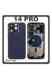 HQ OEM Συμβατό Με Apple iPhone 14 Pro (A2890, A2650) Rear Back Battery Cover Middle Frame- Housing Πίσω Κάλυμμα Καπάκι Πλάτη Μπαταρίας + Power Button + Volume Button Flex Cable + Sim Card Tray + Flashlight Flex + NFC Purple Μωβ (Premium A+)