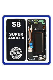 Γνήσια Original Samsung Galaxy S8 (G950F SM-G950) Super Amoled Οθόνη LCD Display Screen + Touch Screen DIgitizer Μηχανισμός Αφής + Frame Πλαίσιο Black GH97-20457A (Renewed)