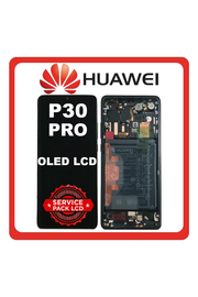 Γνήσια Original Huawei P30 Pro (VOG-L29, VOG-L09), OLED LCD Display Screen Assembly Οθόνη + Touch Screen Digitizer Μηχανισμός Αφής + Frame Bezel Πλαίσιο Σασί + Battery Μπαταρία Aurora Black Μαύρο 02355MUL/02355UMW (Original Grade B​)