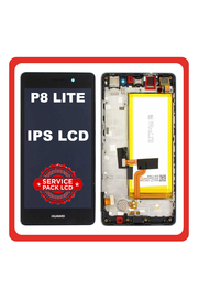 Γνήσια Original Huawei P8 Lite (ALE-L21) Οθόνη LCD Screen + Touch Screen Digitizer Μηχανισμός Αφής + Frame Bezel Πλαίσιο Σασί + Battery Μπαταρία Black Μαύρο 02350KCC