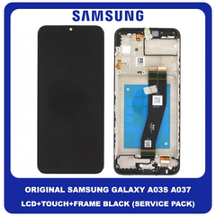 Γνήσια Original Samsung Galaxy A03s A 03s A037 (SM-A037F, SM-A037F/DS, SM-A037M, SM-A037G) EU Version​ Οθόνη LCD Display Assembly Screen Unit + Touch Screen Digitizer Μηχανισμός Αφής + Frame Bezel Πλαίσιο Σασί Black Μαύρο GH81-21233A (Service Pack By Samsung)